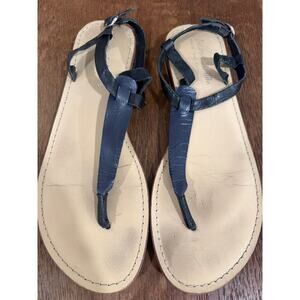 Lara & Lillian Leather Thong Wedge Navy Sandal